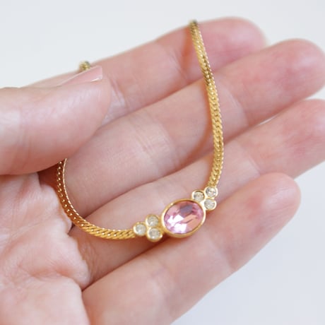 アメリカ買付 AVON エイボン オーバル ピンク ラインストーン ネックレス/ ヴィンテージアクセサリー