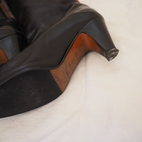 POLLINI ポリー二 イタリア製 レザー ブラック ブラウン ロングブーツ/ ヴィンテージ レディース ファッション