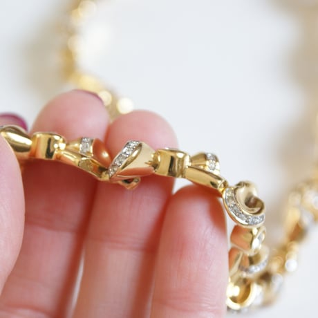 NINA RICCIニナリッチ リボン ラインストーン チョーカーネックレス / ヴィンテージアクセサリー