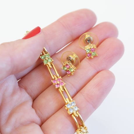 アメリカ買付 MODERN オーストリアクリスタル パステルカラー ブレスレット ピアス セット/ ヴィンテージジュエリー・アクセサリー