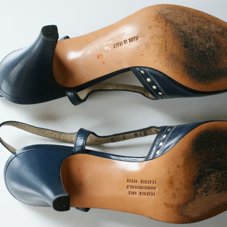 Salvatore Ferragamoサルヴァトーレ・フェラガモ /ネイビー レザー スリングバック パンプス ジューズ / ヴィンテージ レデイース ファッション