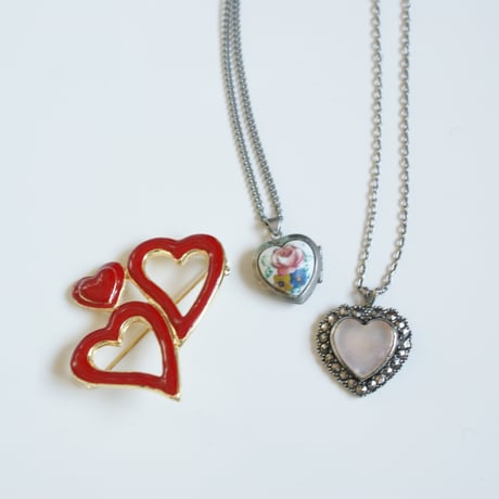 ハート  ロケット ローズ ポーセリン ネックレス/ ヴィンテージ・コスチュームジュエリー