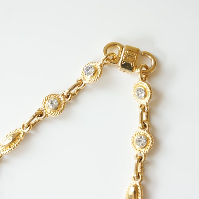 CELINE セリーヌ ゴールド ネックレス ヴィンテージ CELINE セリーヌ ヴィンテージ ロゴ ラウンド GP ラインストーン