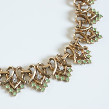 TRIFARIトリファリ /アルフレッド・フィリップ/ライムグリーン ラインストーン  ネックレス＆イヤリングセット/ ヴィンテージ・コスチュームジュエリー