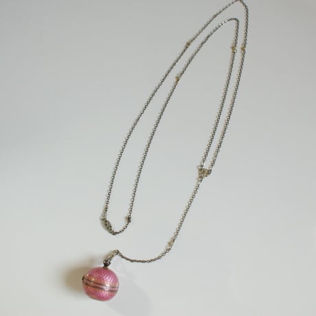 Special price【スペシャルプライス】純銀シルバー 七宝ピンク 陶板文字盤 時計ウォッチ ロングネックレス/ ヴィンテージ・アンティークウォッチ