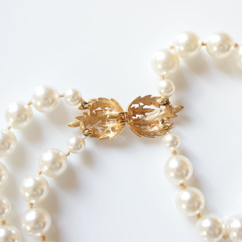 ビックパール2連ネックレス ゴールド リーフ クラスプ / ヴィンテージ