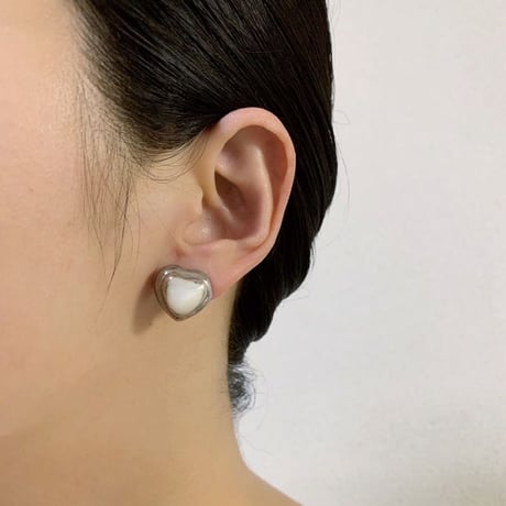 メキシカンジュエリー シルバー925 マザー オブ パール 白蝶貝 シェル  ハート イヤリング / ヴィンテージ・コスチュームジュエリー