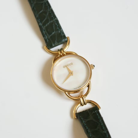 GUCCI グッチ クラッシックデザイン グリーンレザー 腕時計 BOX付き/ ヴィンテージウォッチ