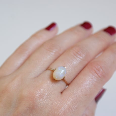 K18YG ホワイトミルクオパール 和リング指輪 / ヴィンテージジュエリー・アクセサリー