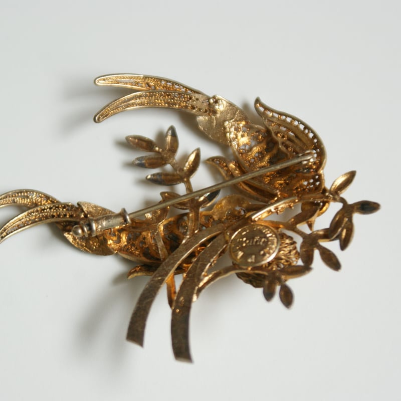 PORTUGALポルトガル製 フィリグリー バード エッグ 鳥の巣 ブローチ