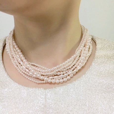 MARVELLAマーベラ ピンクパール 5連 ロング ネックレス / ヴィンテージアクセサリー