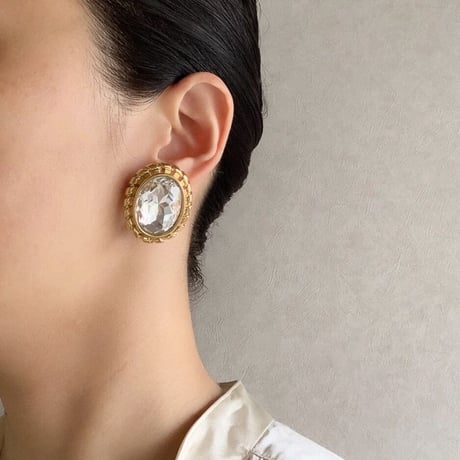 GIVENCHYジバンシィ オーバル ガラス ラインストーン イヤリング / ヴィンテージ・コスチュームジュエリー