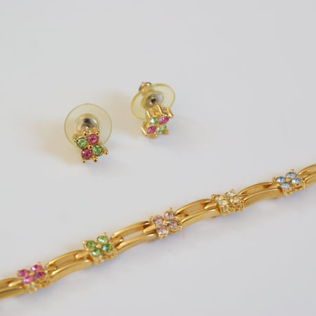 アメリカ買付 MODERN オーストリアクリスタル パステルカラー ブレスレット ピアス セット/ ヴィンテージジュエリー・アクセサリー