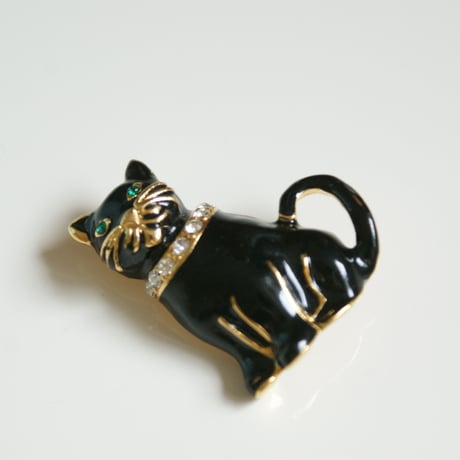 MONETモネ  ブラックキャット 黒猫 エナメル ブローチ/ ヴィンテージアクセサリー