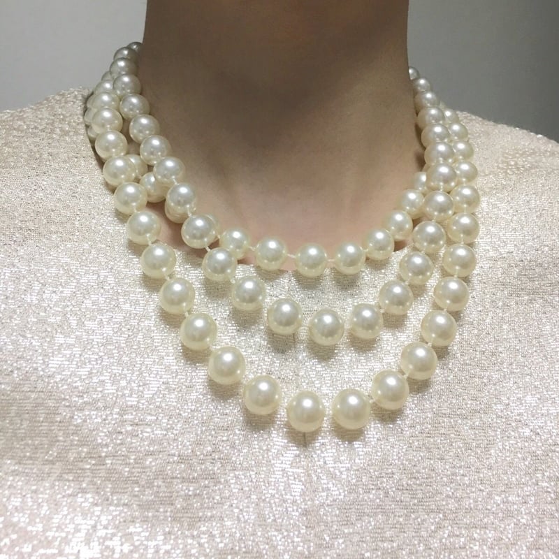 美品 ソニアリキエル ネックレス パール 3連 大ぶり ヴィンテージ 未使用】大ぶり 三連 フェイクパール ソニアリキエル ネックレス