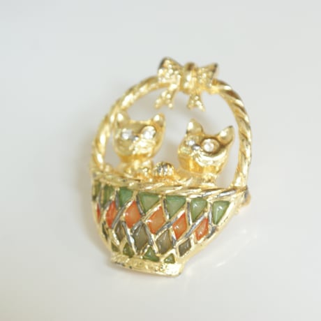 アメリカ買付 キャット バスケット ブローチ/ ヴィンテージアクセサリー