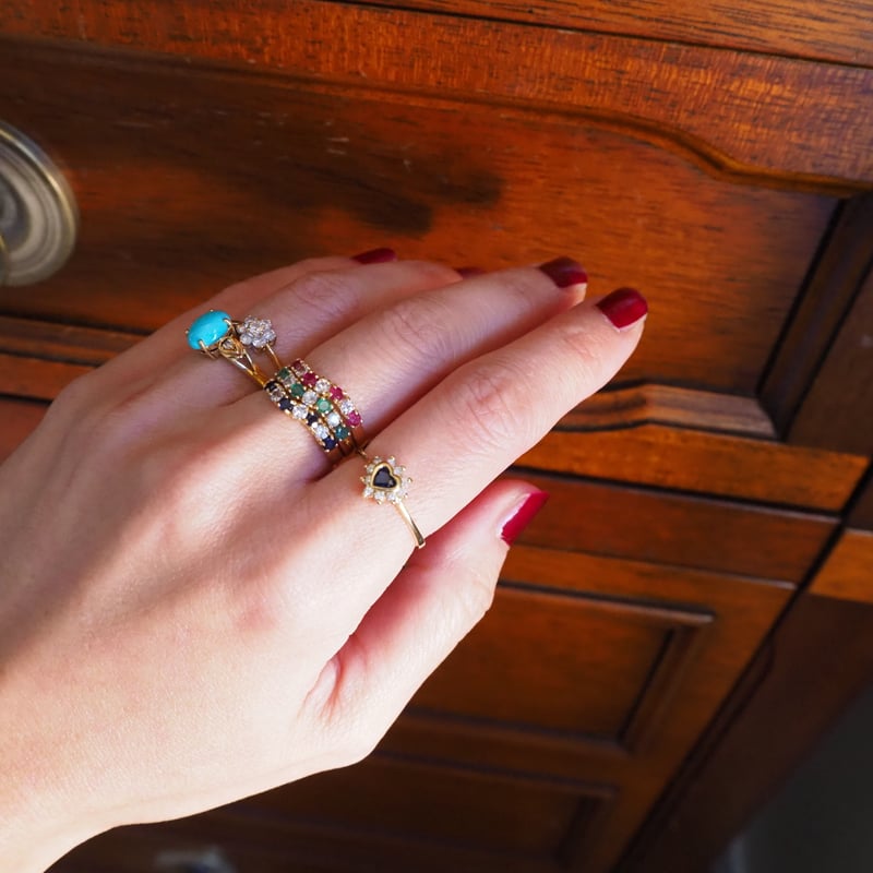 K18YG エメラルド ダイヤモンド ウェーブ リング指輪 / ヴィンテージ