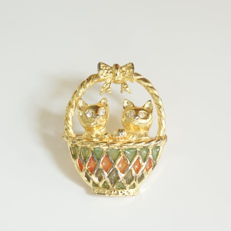 アメリカ買付 キャット バスケット ブローチ/ ヴィンテージアクセサリー
