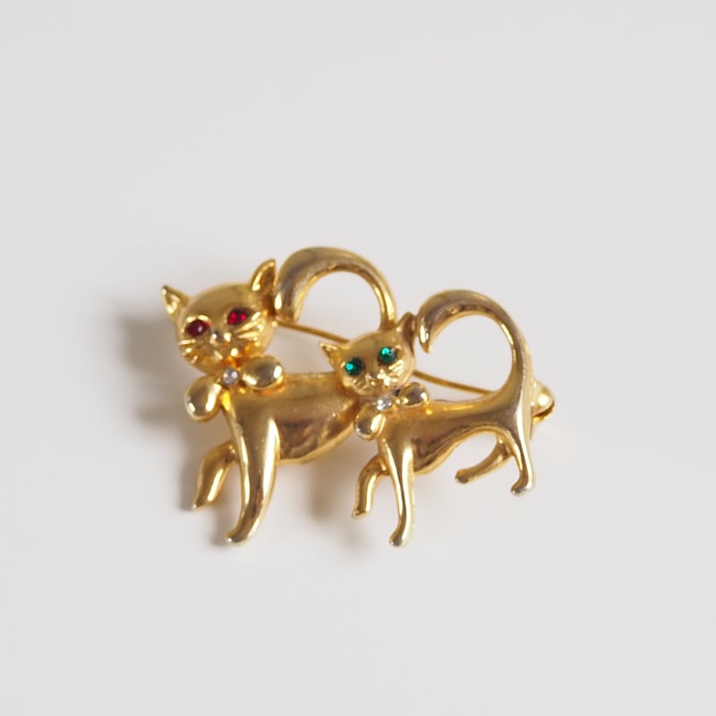 フランス買付】フレンチキャット 猫 リボン ブローチ /ヴィンテージ