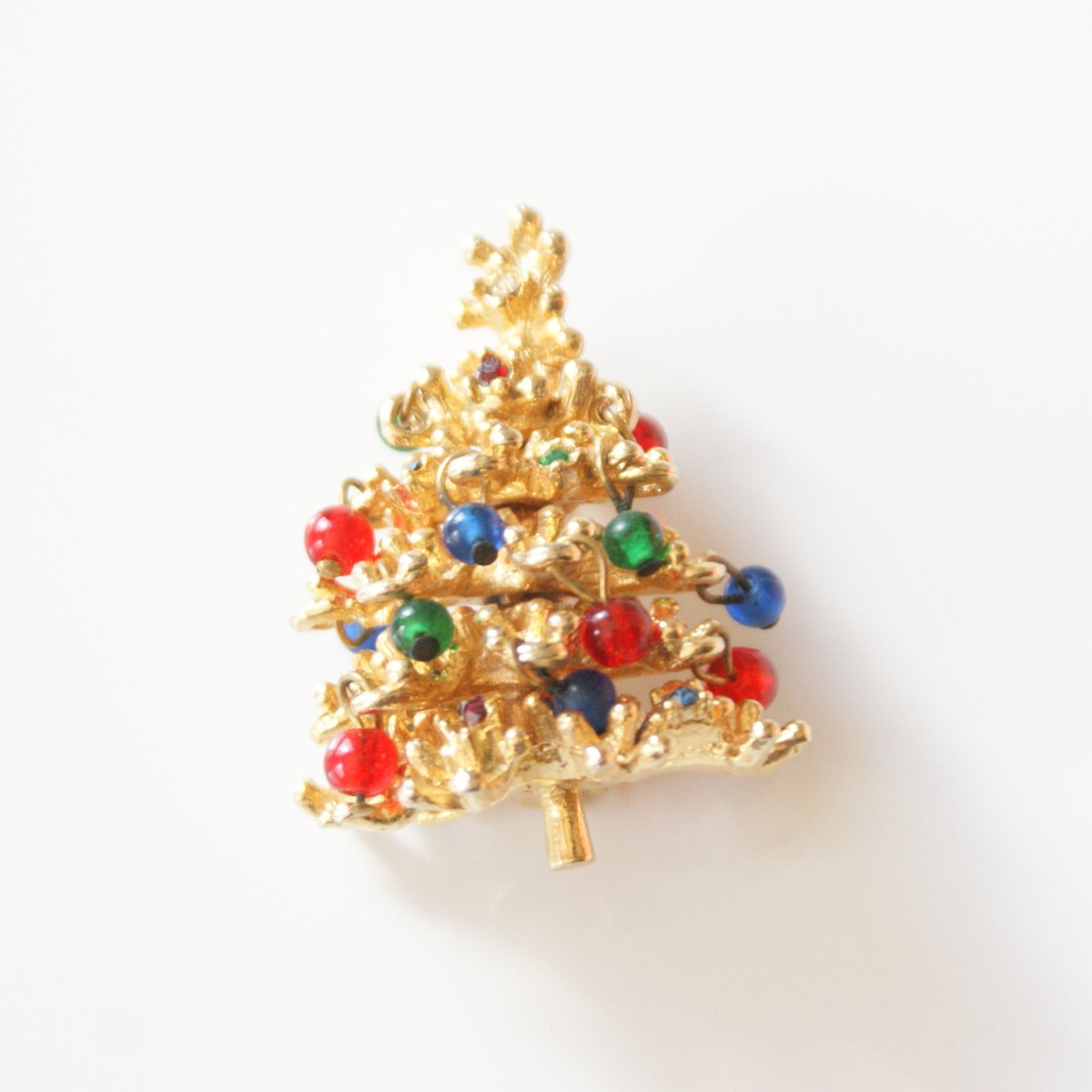3Dクリスマスツリー ガラス ビーズ ブローチ/ ヴィンテージ