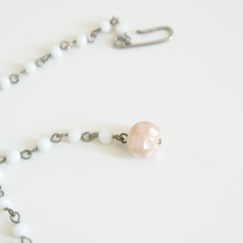 セルロイド アイボリー フラワー ラインストーン 透かし ネックレス