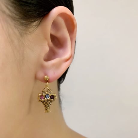 AVONエイボン フラワーバスケット  ラインストーン ピアス / ヴィンテージジュエリー・アクセサリー