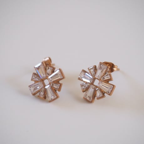 【フランス買付】クリアクリスタル クロス ピアス/ ヴィンテージ・コスチュームジュエリー