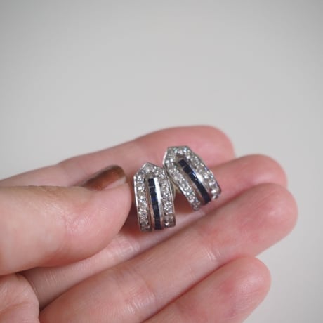 サファイアブルーガラス ペースト ピアス / アンティークジュエリー・アクセサリー