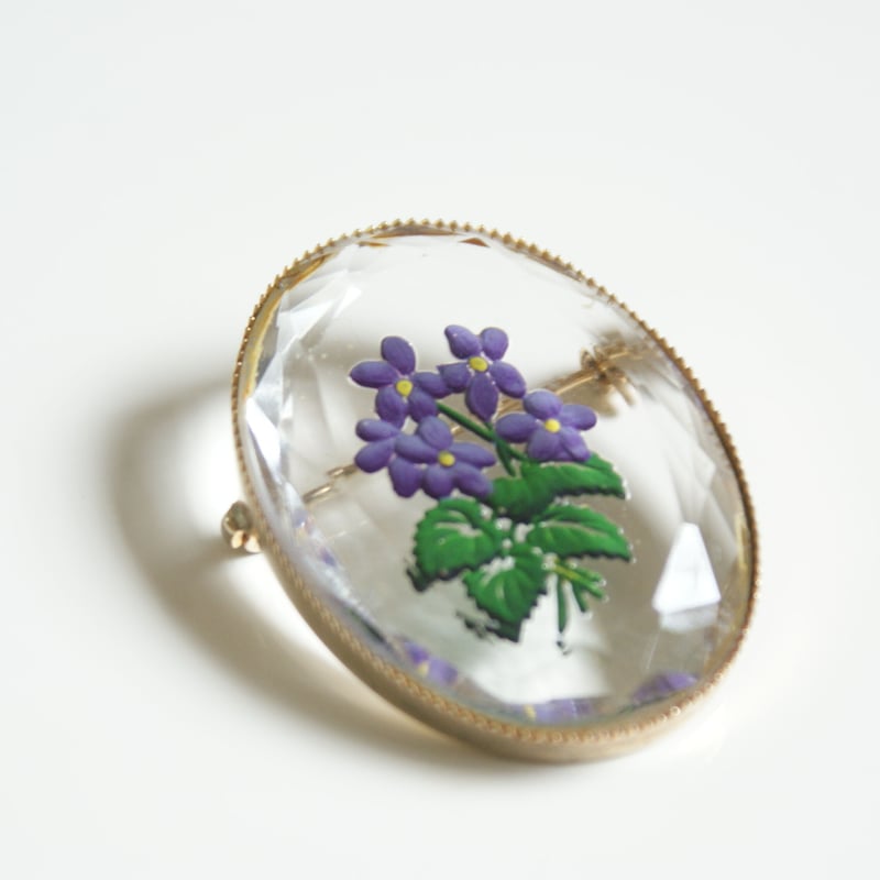 スミレ フラワー ガラス ブローチ/ ヴィンテージ・アンティーク