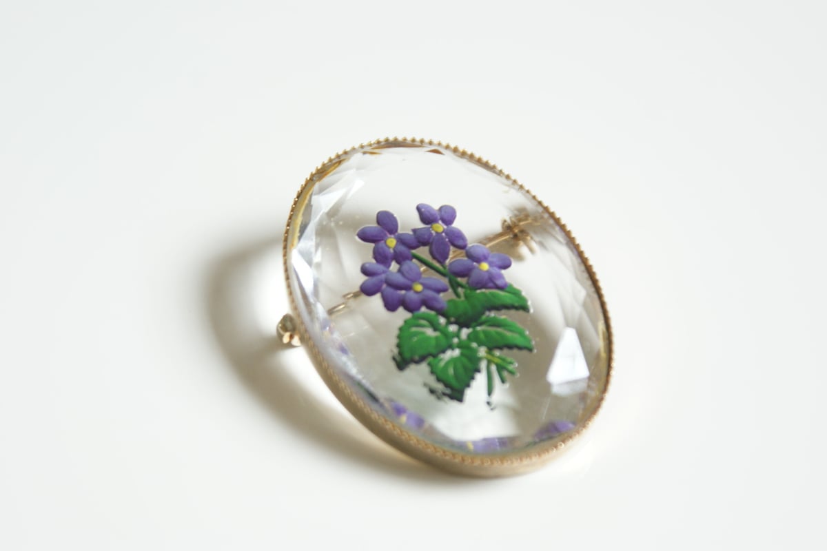 スミレ フラワー ガラス ブローチ/ ヴィンテージ・アンティーク