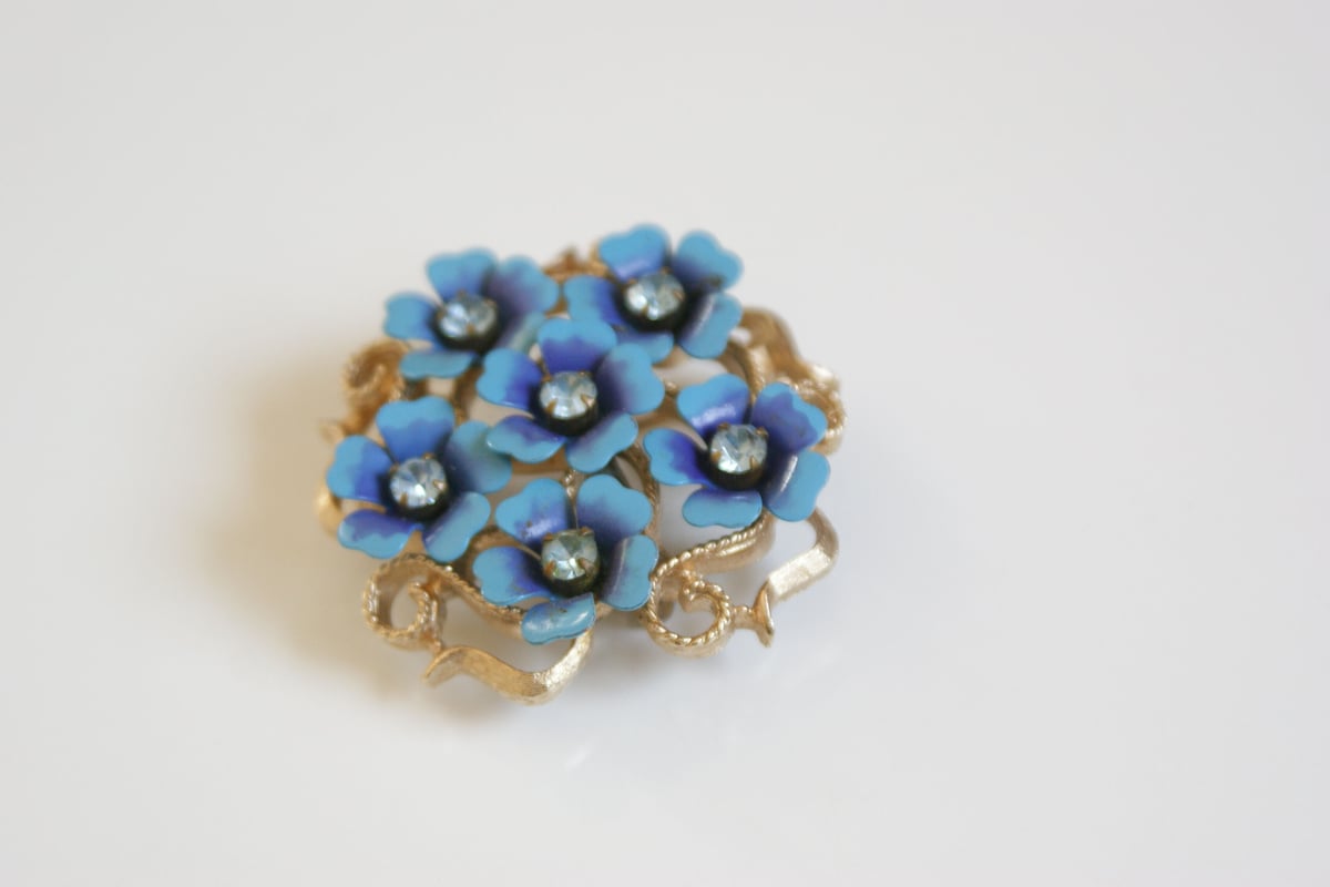 AVONエイボン 勿忘草 ブルーフラワー ペンダントブローチ