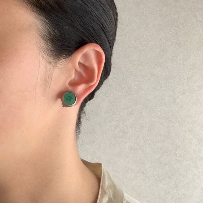 CHANELシャネル グリーン ココマーク イヤリング / ヴィンテージ  