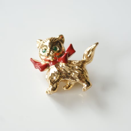 Special price【スペシャル プライス】猫 キャット レッド リボン ブローチ / ヴィンテージ・コスチュームジュエリー