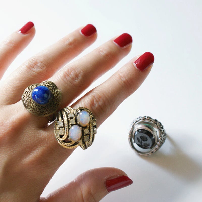 チェコガラス オパール ラインストーン リング指輪 / ヴィンテージ