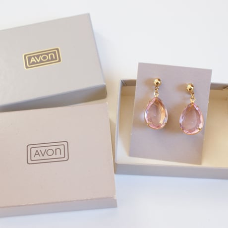 AVONエイボン  ピンク ティアドロップ ラインストーン ピアス/ ヴィンテージジュエリー・アクセサリー
