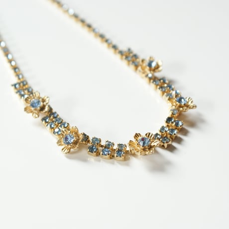 アクアブルー ラインストーン フラワー ネックレス/ ヴィンテージジュエリー・アクセサリー
