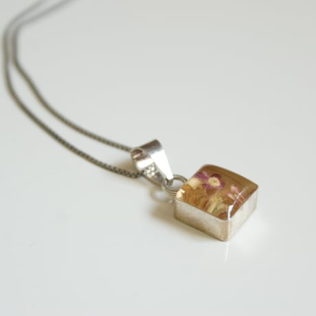 Silver925 メキシカンジュエリー 押し花 スクエア ネックレス/ ヴィンテージジュエリー・アクセサリー