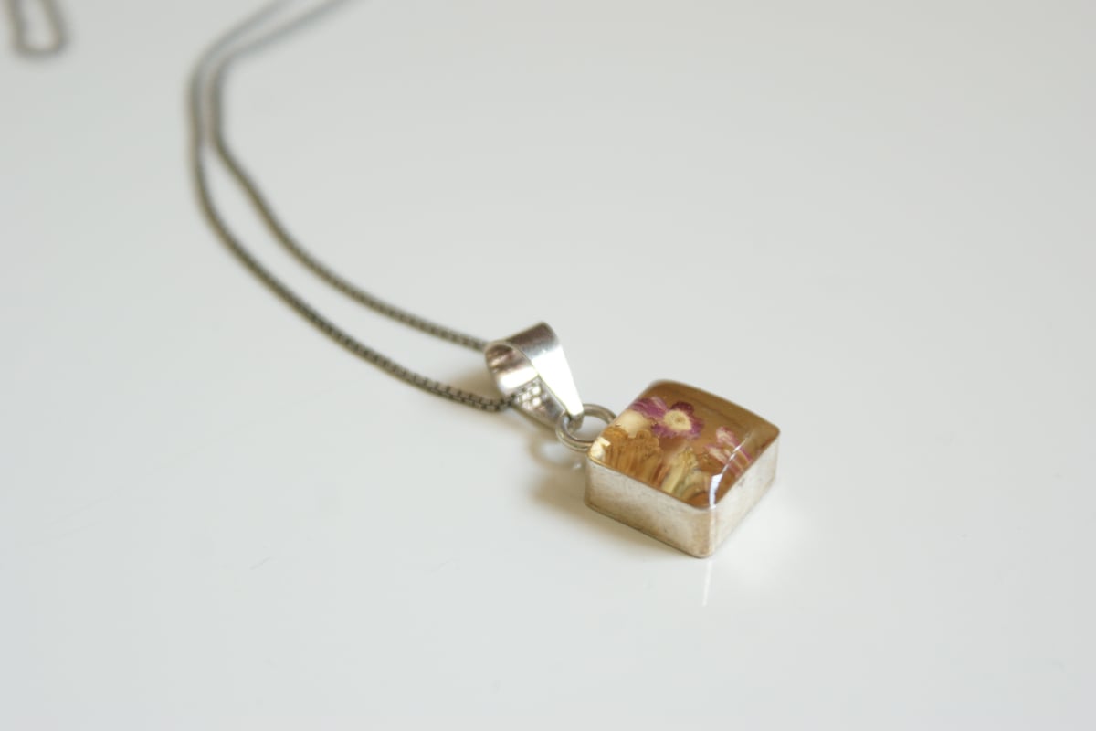 Silver925 メキシカンジュエリー 押し花 スクエア ネックレス Silver925 メキシカンジュエリー 押し花 スクエア ネックレス