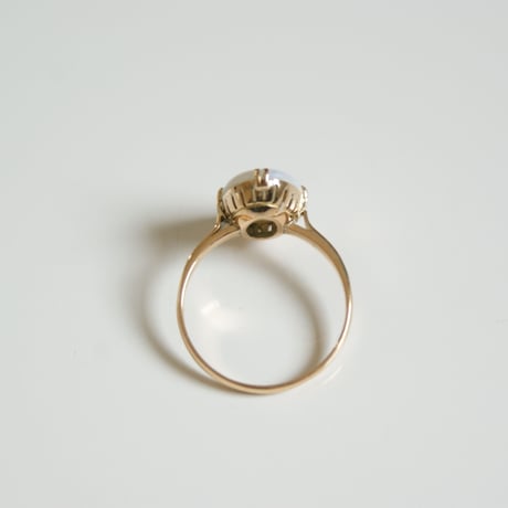 K18YG ホワイトミルクオパール 和リング指輪 / ヴィンテージジュエリー・アクセサリー