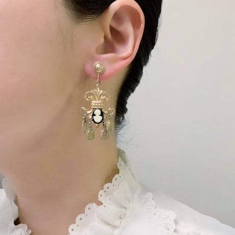ブラック カメオ シャンデリア イヤリング  / ヴィンテージジュエリー・アクセサリー
