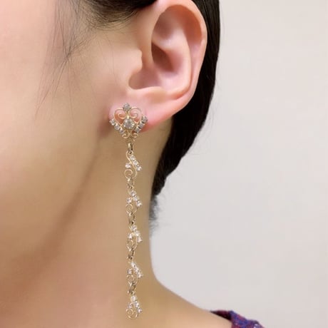 ハート ラインストーン ロング ピアス/ ヴィンテージジュエリー・アクセサリー