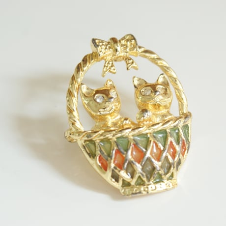 アメリカ買付 キャット バスケット ブローチ/ ヴィンテージアクセサリー
