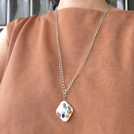 ブルーバード 青い鳥 フラワー エナメル ロング ネックレス ペンダント / ヴィンテージ・アクセサリー