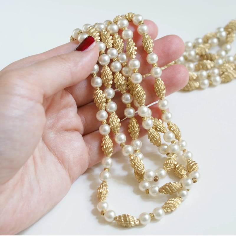 TRIFARIクラウン ゴールド パーツ 3連パール ネックレス  