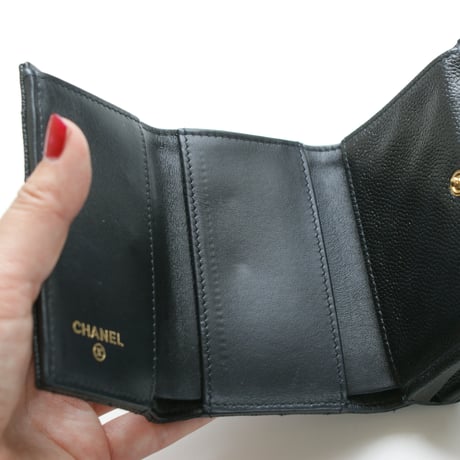 CHANEL シャネル キャビアスキン ココマーク ボーイシャネル ３つ折りウォレット財布