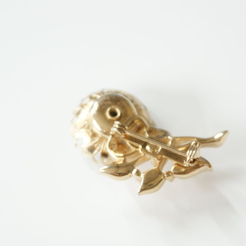 ブルートパーズ カラー ガラスラインストーン フラワー ブローチ