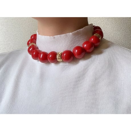 GIVENCHYジバンシィ レッド ルーサイト 赤珊瑚カラー チョーカー ネックレス / ヴィンテージ・コスチュームジュエリー