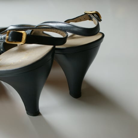 Salvatore Ferragamoサルヴァトーレ・フェラガモ /ネイビー レザー スリングバック パンプス ジューズ / ヴィンテージ レデイース ファッション