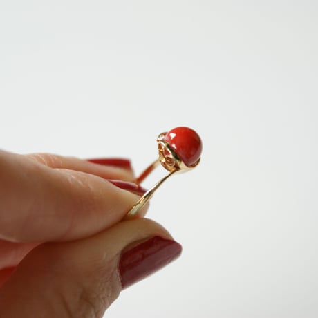 K18YG  赤珊瑚 リング指輪 / ヴィンテージジュエリー・アクセサリー