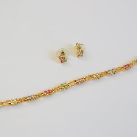 アメリカ買付 MODERN オーストリアクリスタル パステルカラー ブレスレット ピアス セット/ ヴィンテージジュエリー・アクセサリー